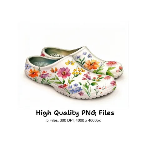 Floral Garden Clogs Clipart Bundle