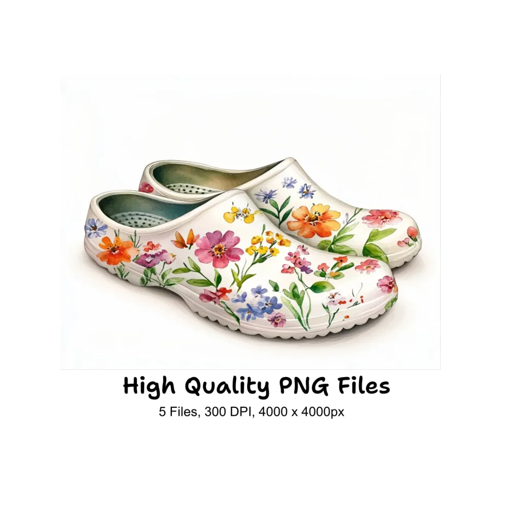 Floral Garden Clogs Clipart Bundle