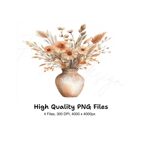 Autumn Boho Floral Vases Clipart Bundle