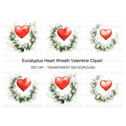 Eucalyptus Heart Wreaths Clipart Bundle