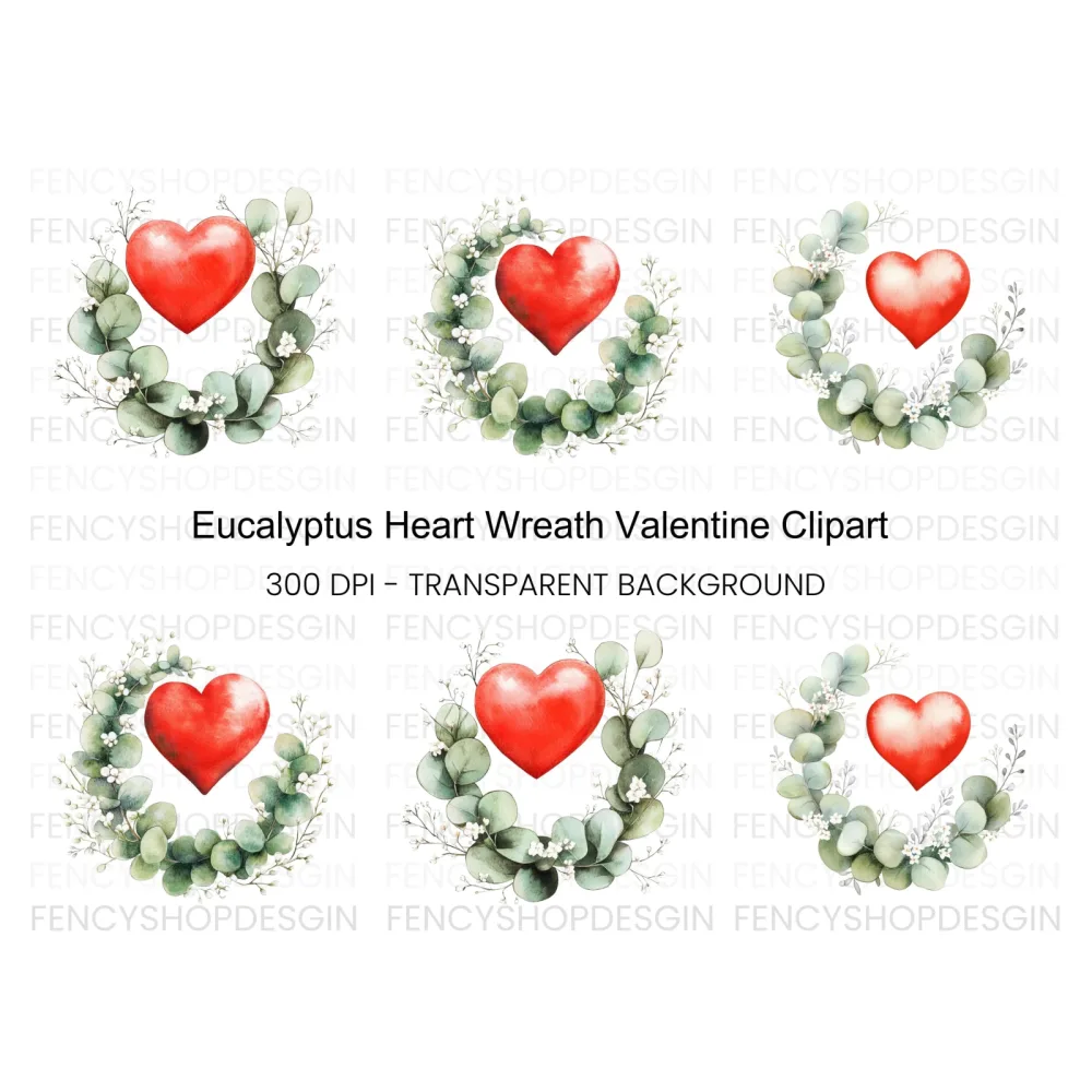 Eucalyptus Heart Wreaths Clipart Bundle