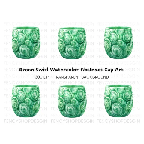 Green Swirl Patterned Jade Cup Clipart Bundle