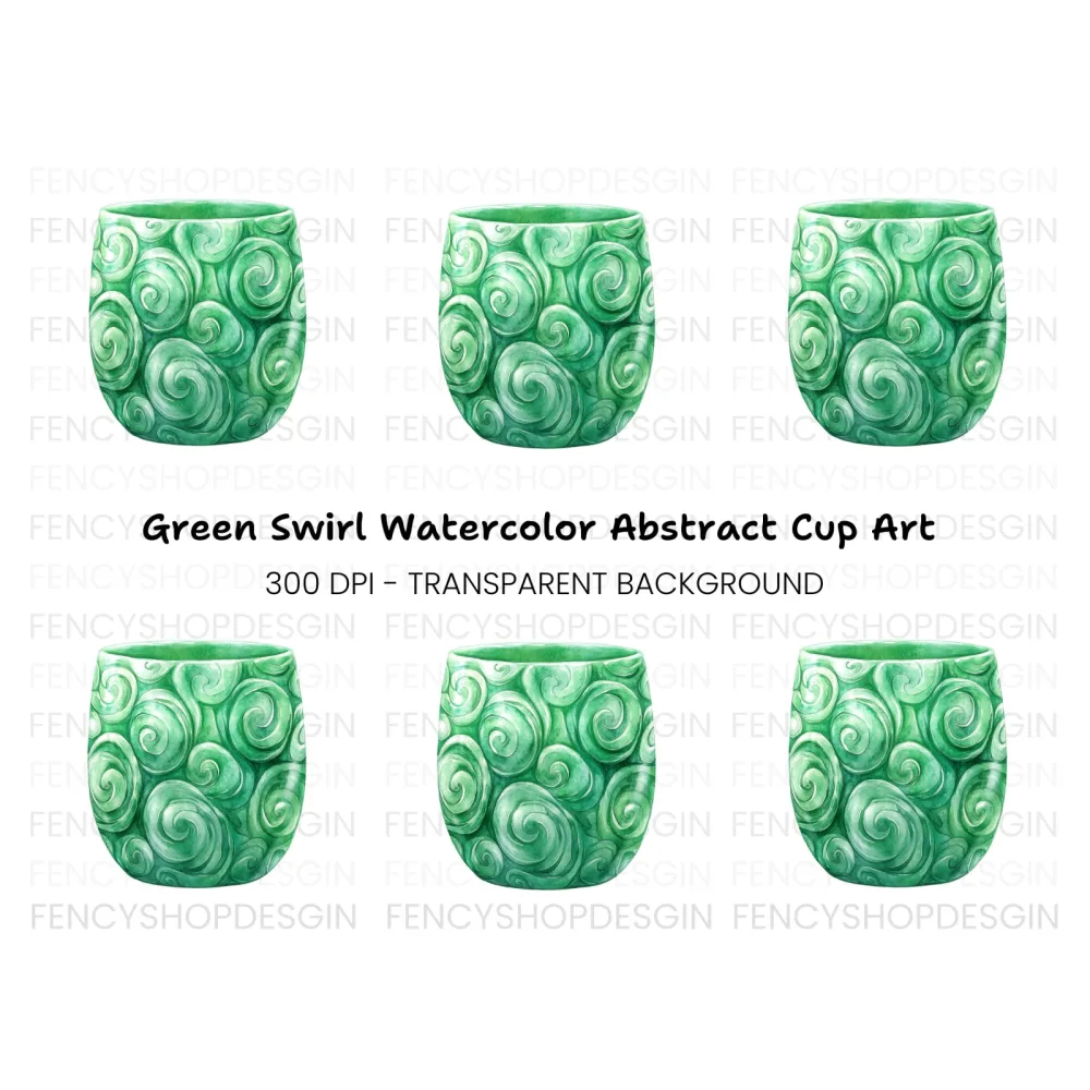 Green Swirl Patterned Jade Cup Clipart Bundle