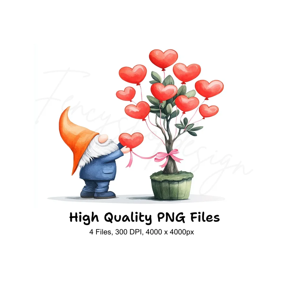 Gnomes Decorating Heart Trees Clipart Bundle