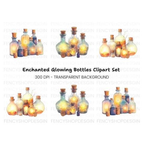 Glowing Magic Potion Bottles Clipart Bundle