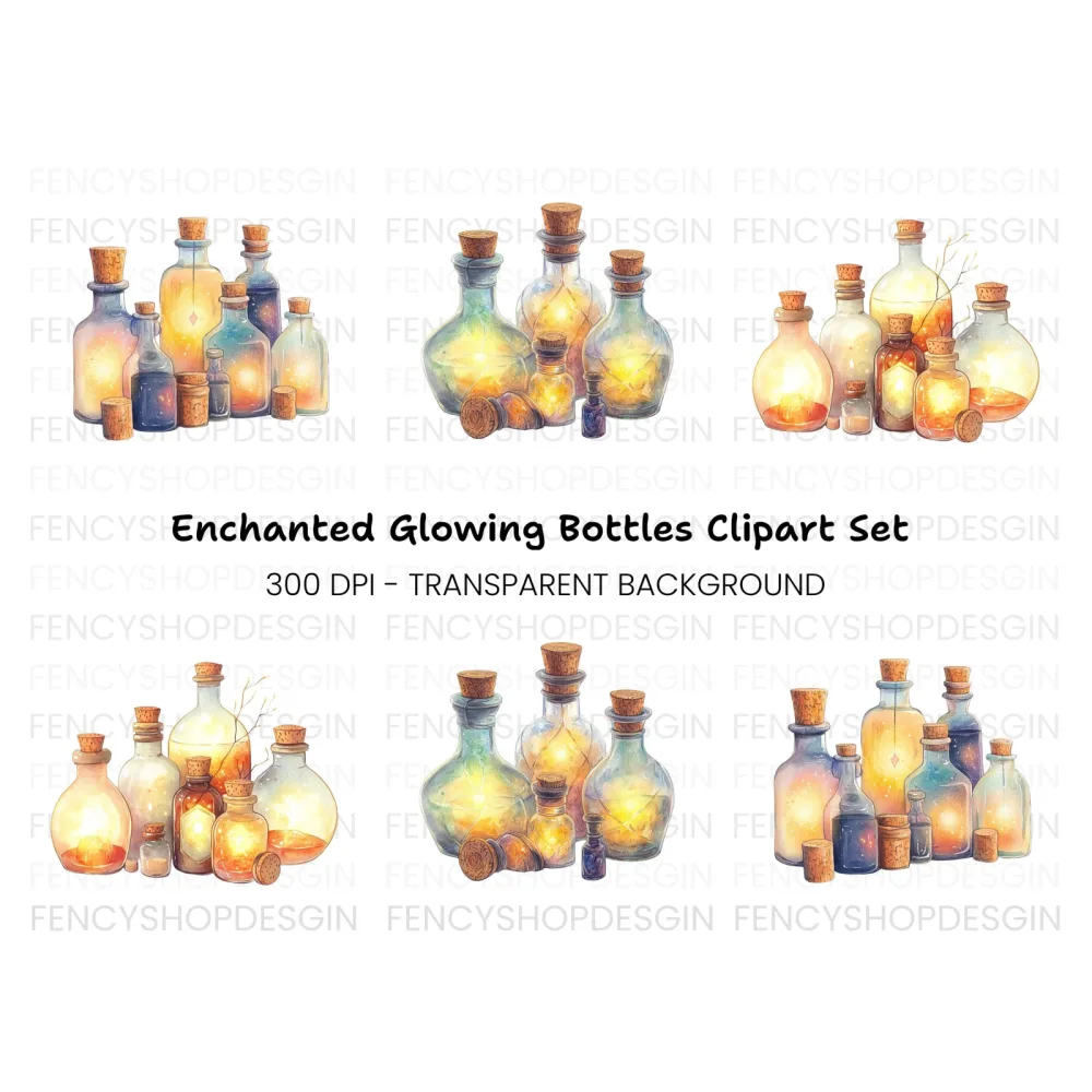 Glowing Magic Potion Bottles Clipart Bundle