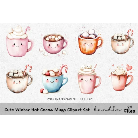Cute Christmas Mugs Clipart Bundle