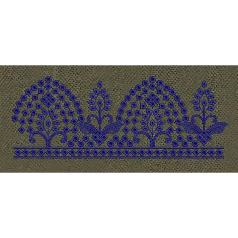 Floral Border Navy Blue Tree Embroidery Design