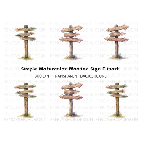 Rustic Wooden Arrow Signpost Clipart Bundle