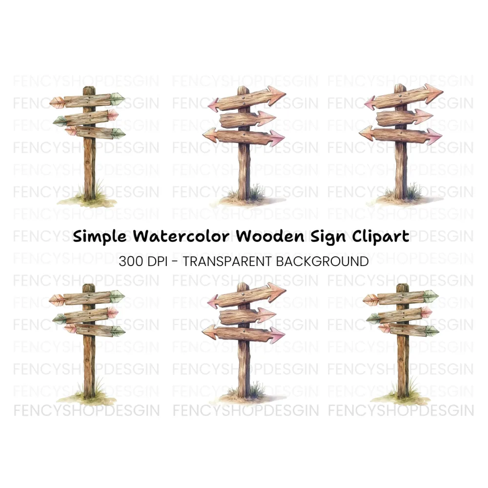 Rustic Wooden Arrow Signpost Clipart Bundle