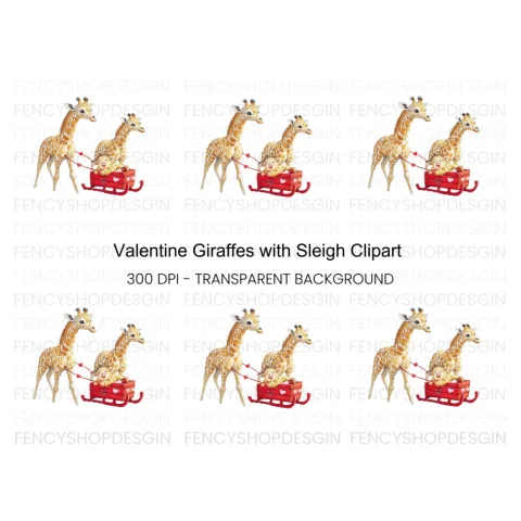 Cute Giraffes with Sleigh Clipart Bundle