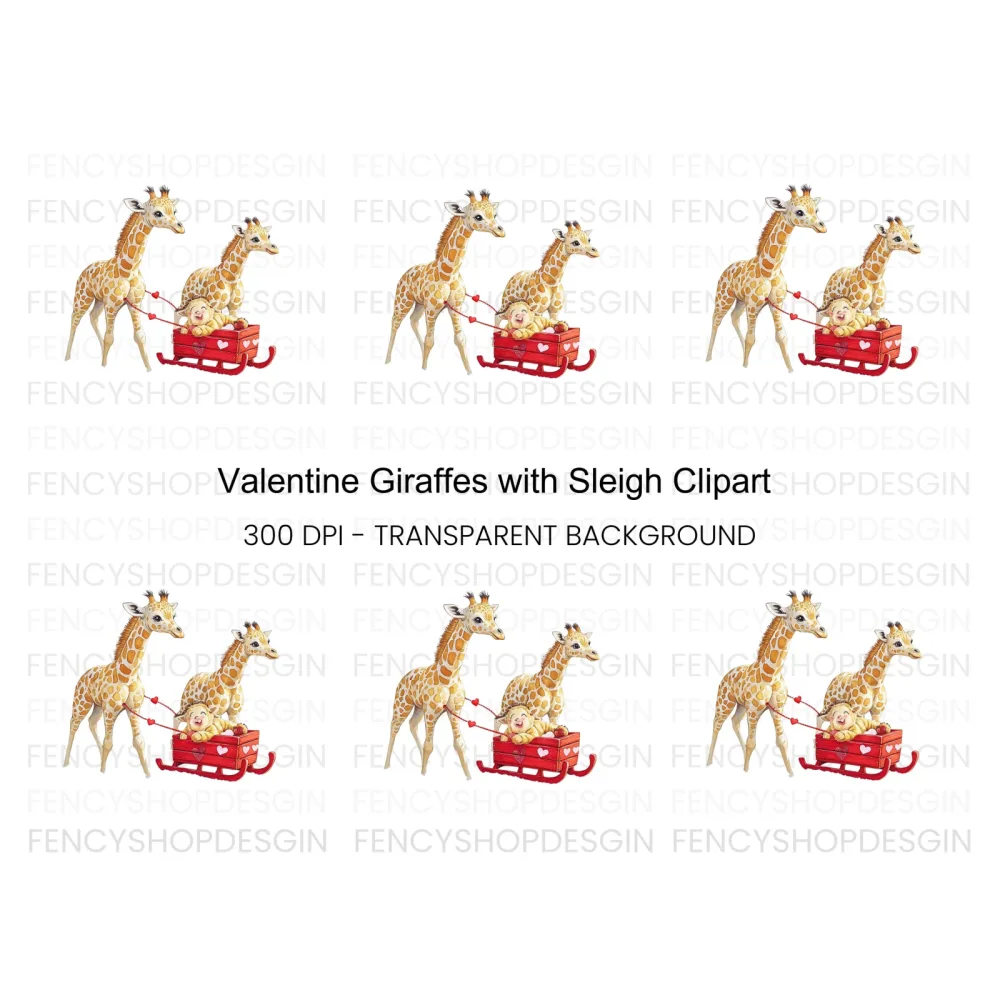 Cute Giraffes with Sleigh Clipart Bundle