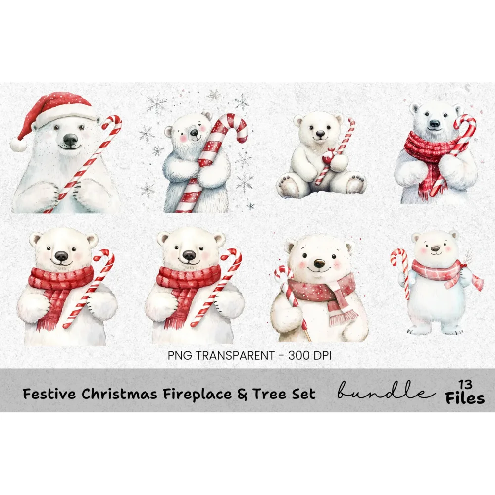 Christmas Polar Bear Clipart Bundle