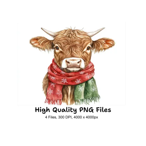 Festive Highland Cow Clipart Bundle