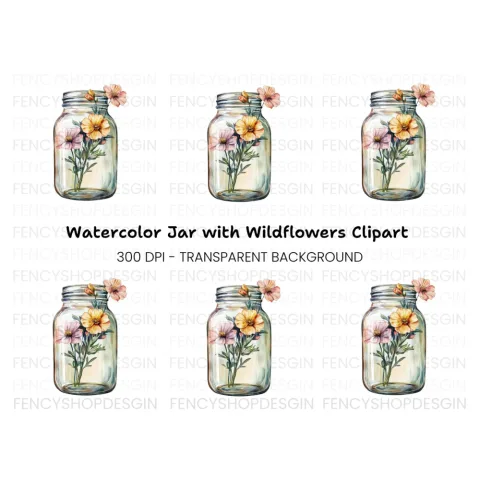 Flowers in Mason Jar Clipart Bundle