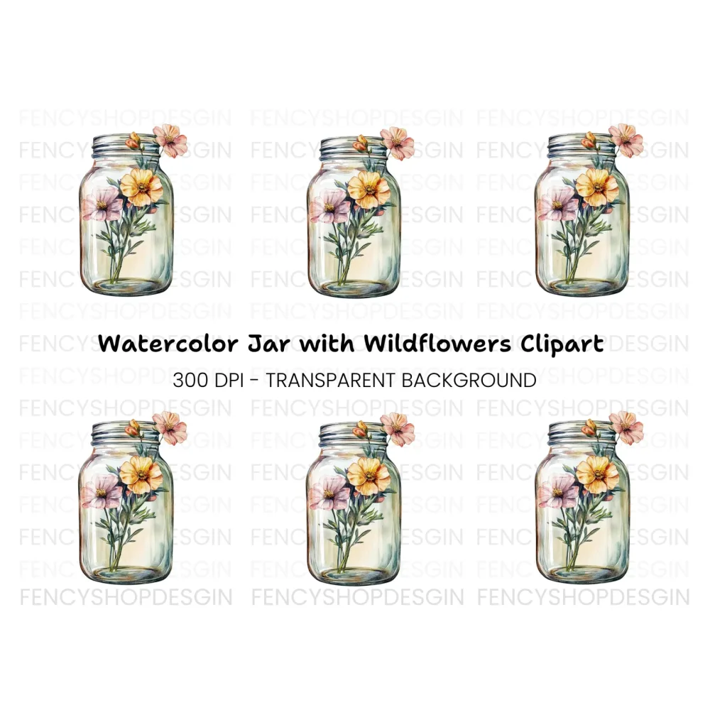 Flowers in Mason Jar Clipart Bundle