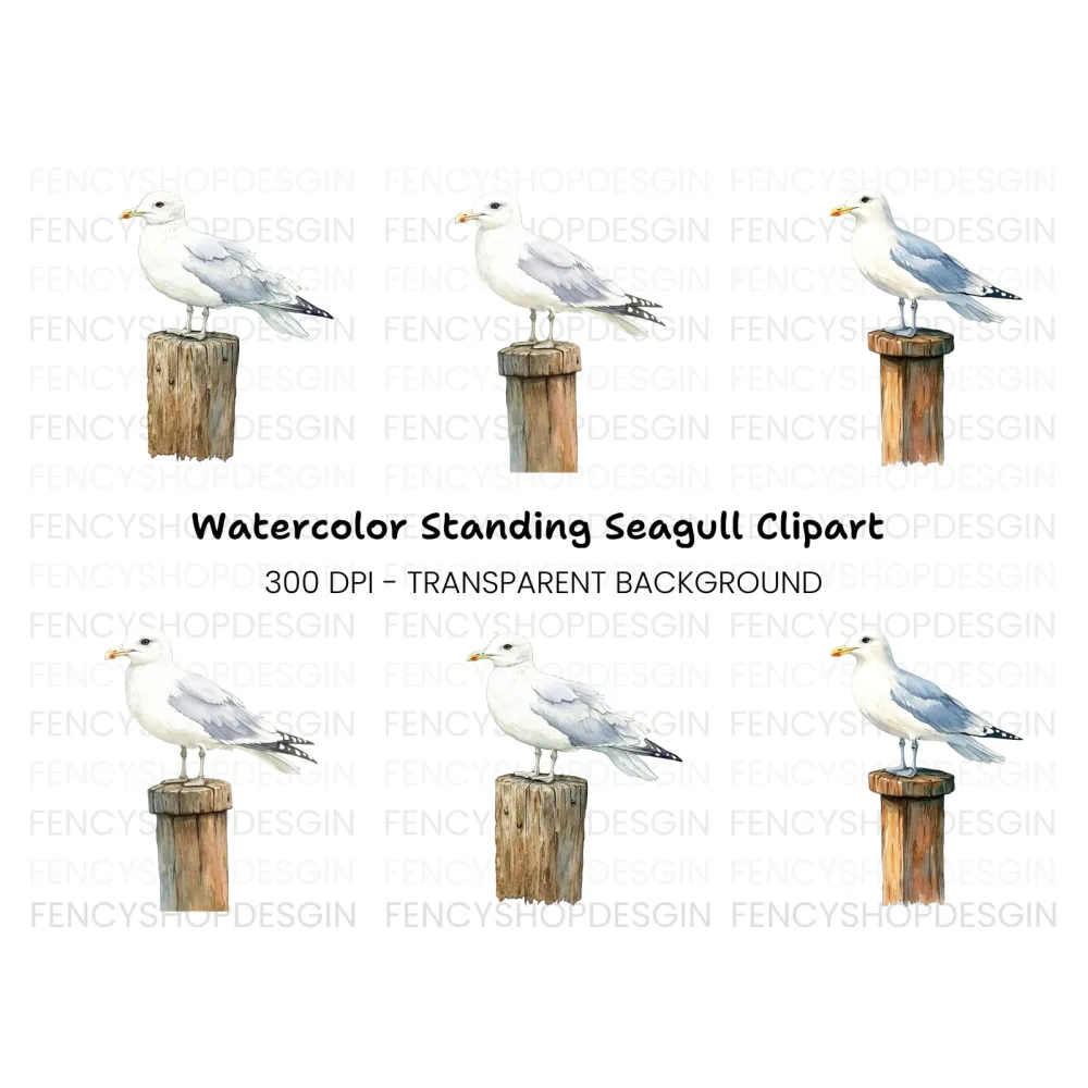 Seagull on Wooden Post Clipart Bundle