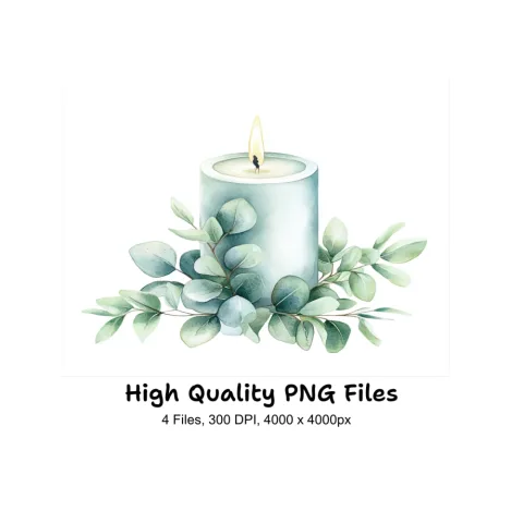 Blue Eucalyptus Candle Clipart Bundle