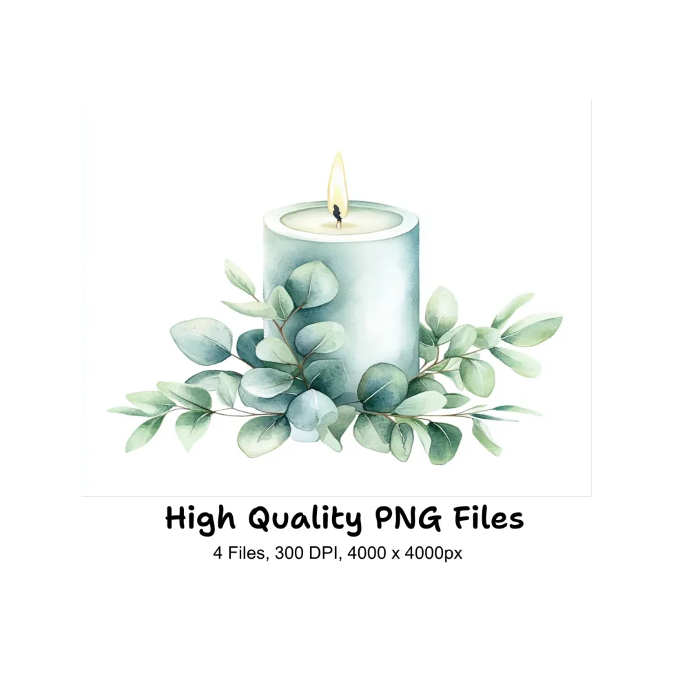 Blue Eucalyptus Candle Clipart Bundle