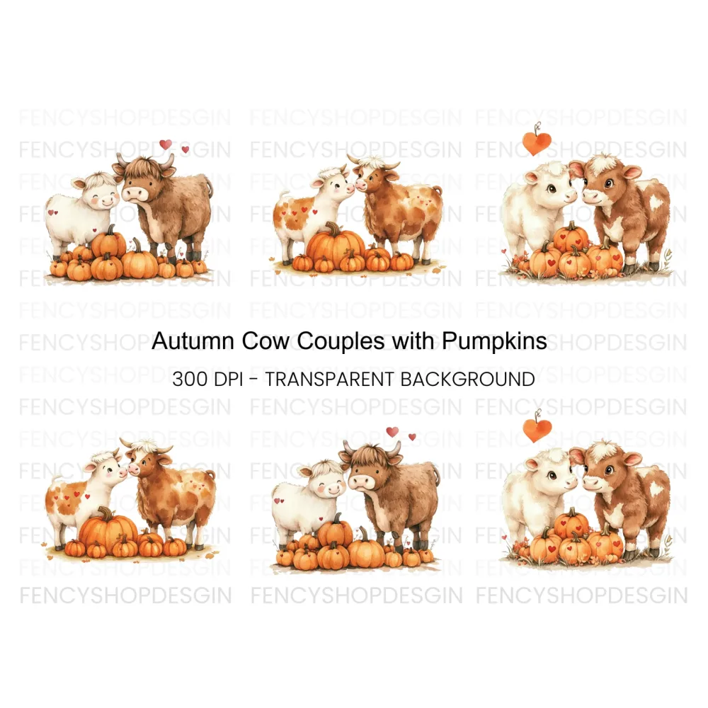 Autumn Cow and Pumpkin Clipart Bundle