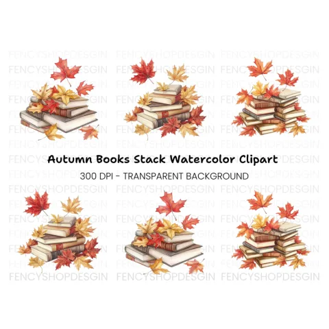 Autumn Books and Leaves Clipart Bundle
