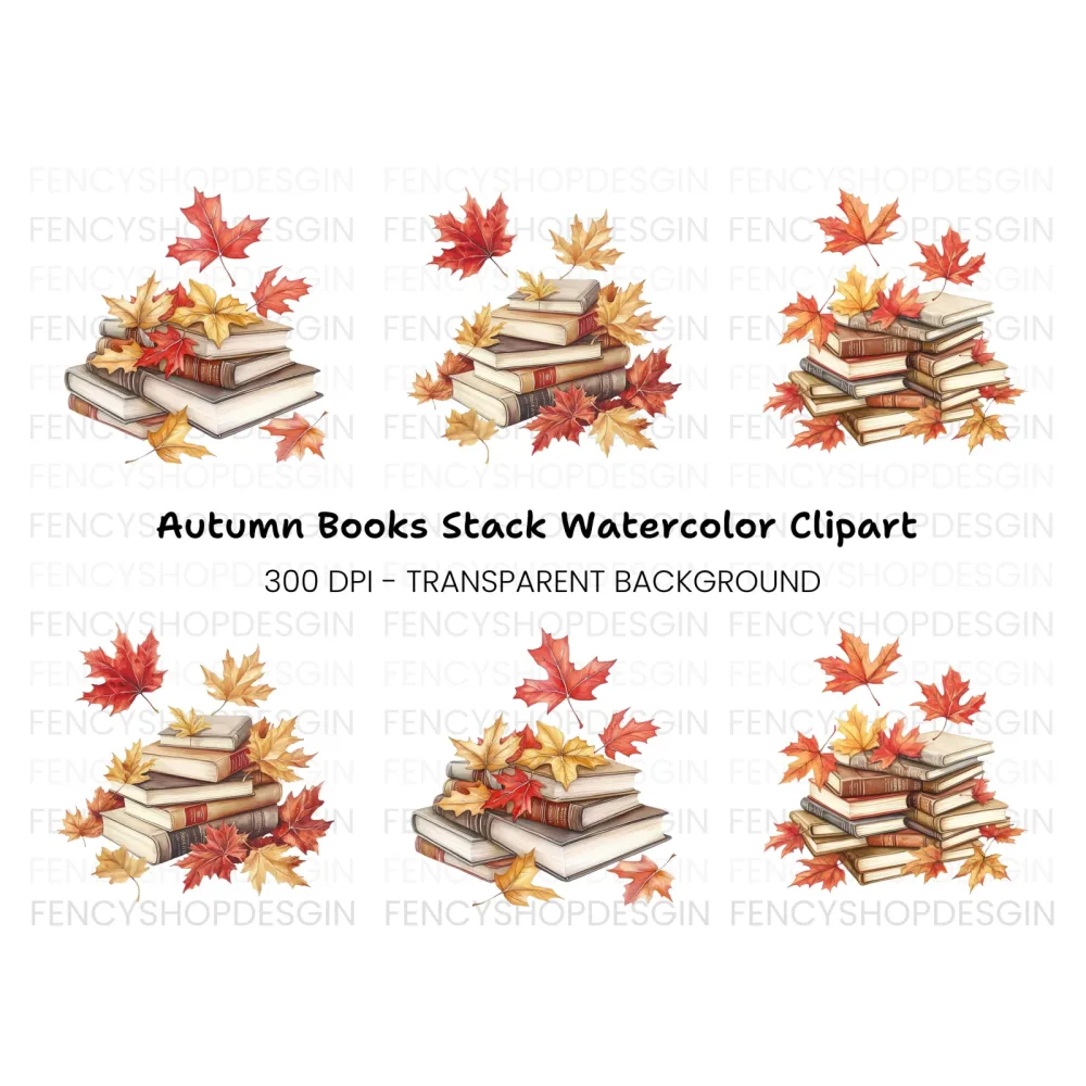 Autumn Books and Leaves Clipart Bundle