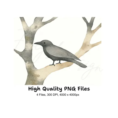 Crows on Bare Branches Clipart Bundle