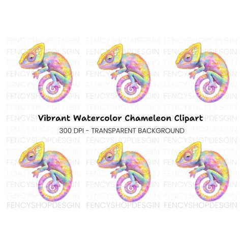 Vibrant Rainbow Chameleon Clipart Bundle