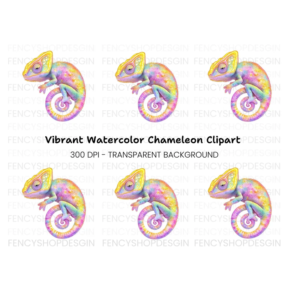 Vibrant Rainbow Chameleon Clipart Bundle