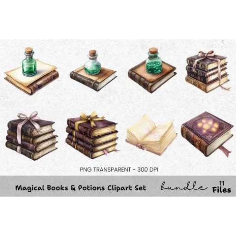 Magical Books and Potions Clipart Bundle