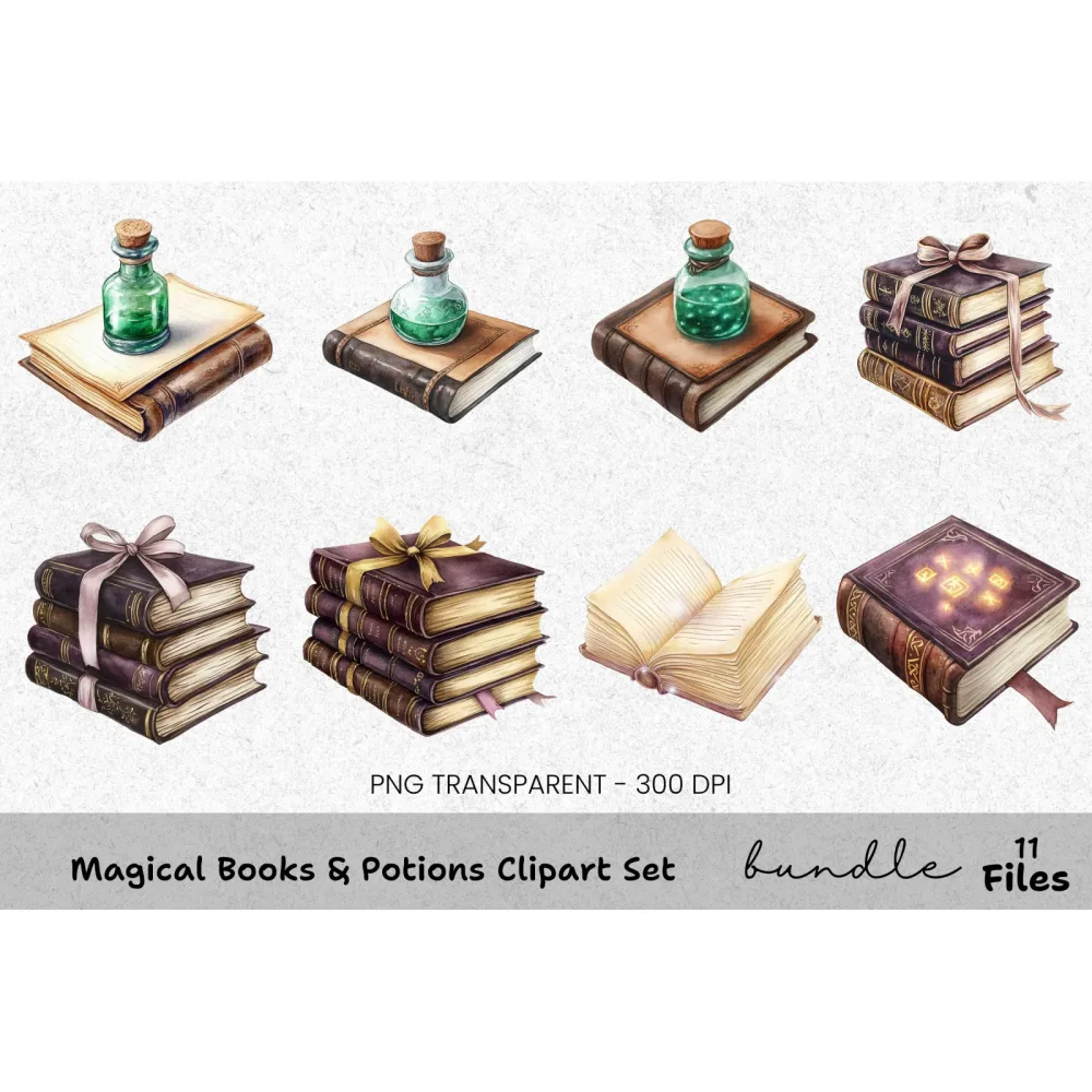 Magical Books and Potions Clipart Bundle
