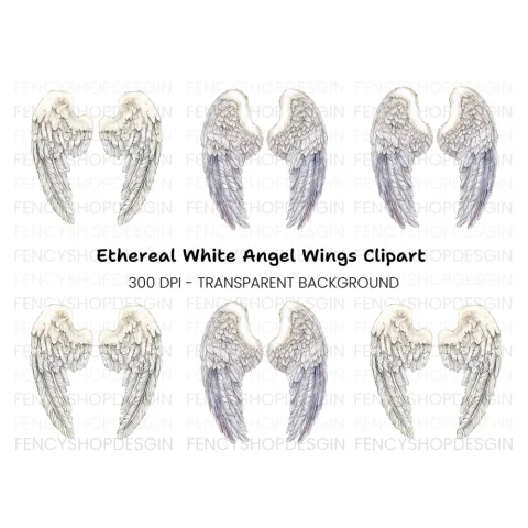 Graceful White Feathered Wings Clipart Bundle
