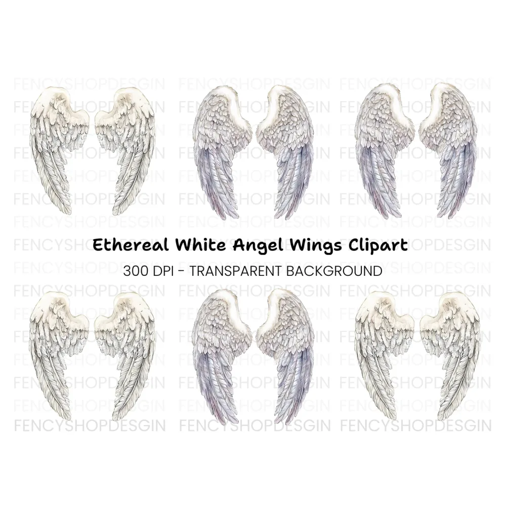 Graceful White Feathered Wings Clipart Bundle