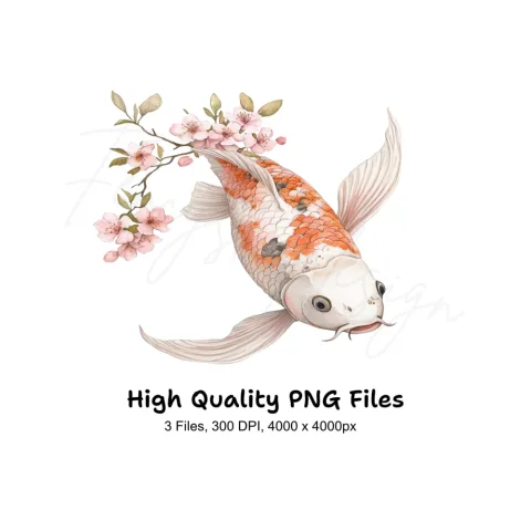 Koi Fish Cherry Blossom Clipart Bundle