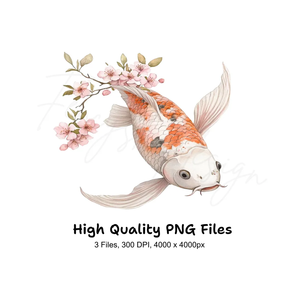 Koi Fish Cherry Blossom Clipart Bundle