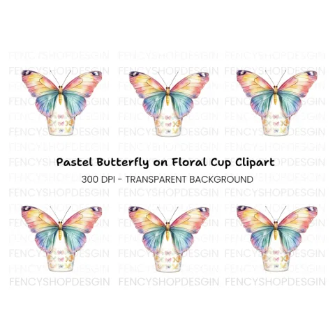 Rainbow Butterfly Floral Cup Clipart Bundle