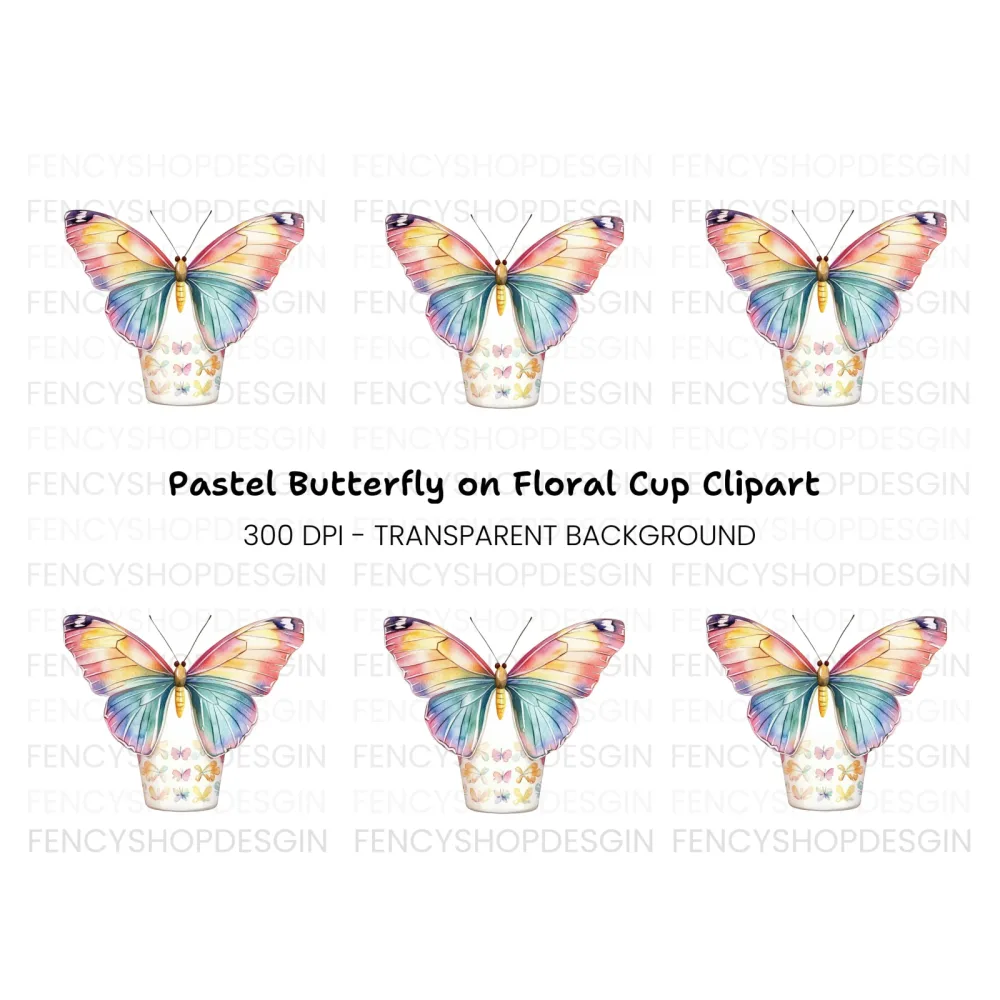 Rainbow Butterfly Floral Cup Clipart Bundle