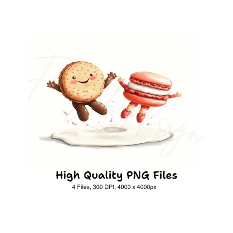 Cute Macaron and Cookie Friends Clipart Bundle