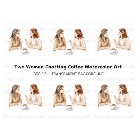 Two Women Chatting Over Coffee Clipart Bundle