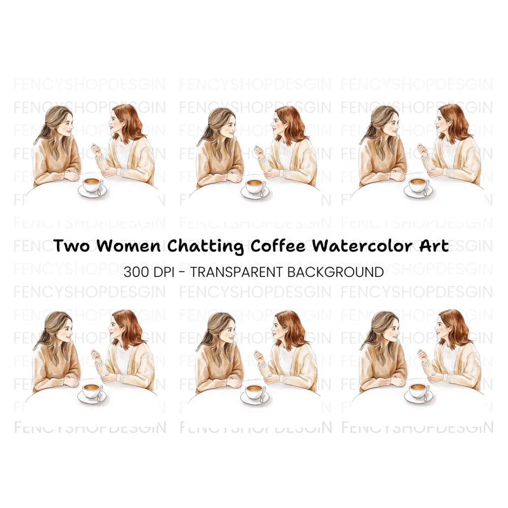 Two Women Chatting Over Coffee Clipart Bundle