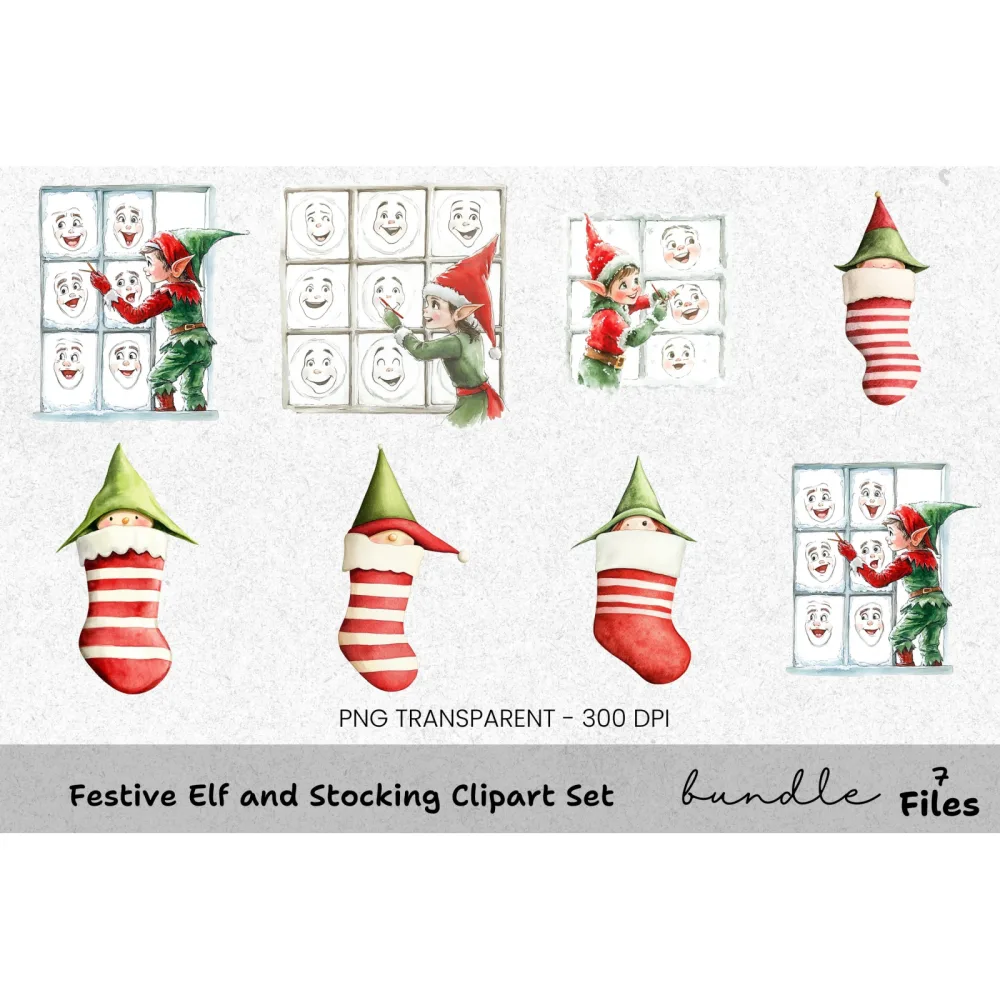 Festive Elf and Stocking Clipart Bundle