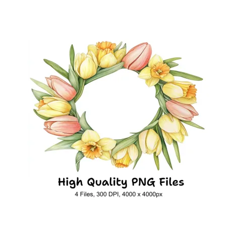 Spring Tulip Daffodil Wreath Clipart Bundle