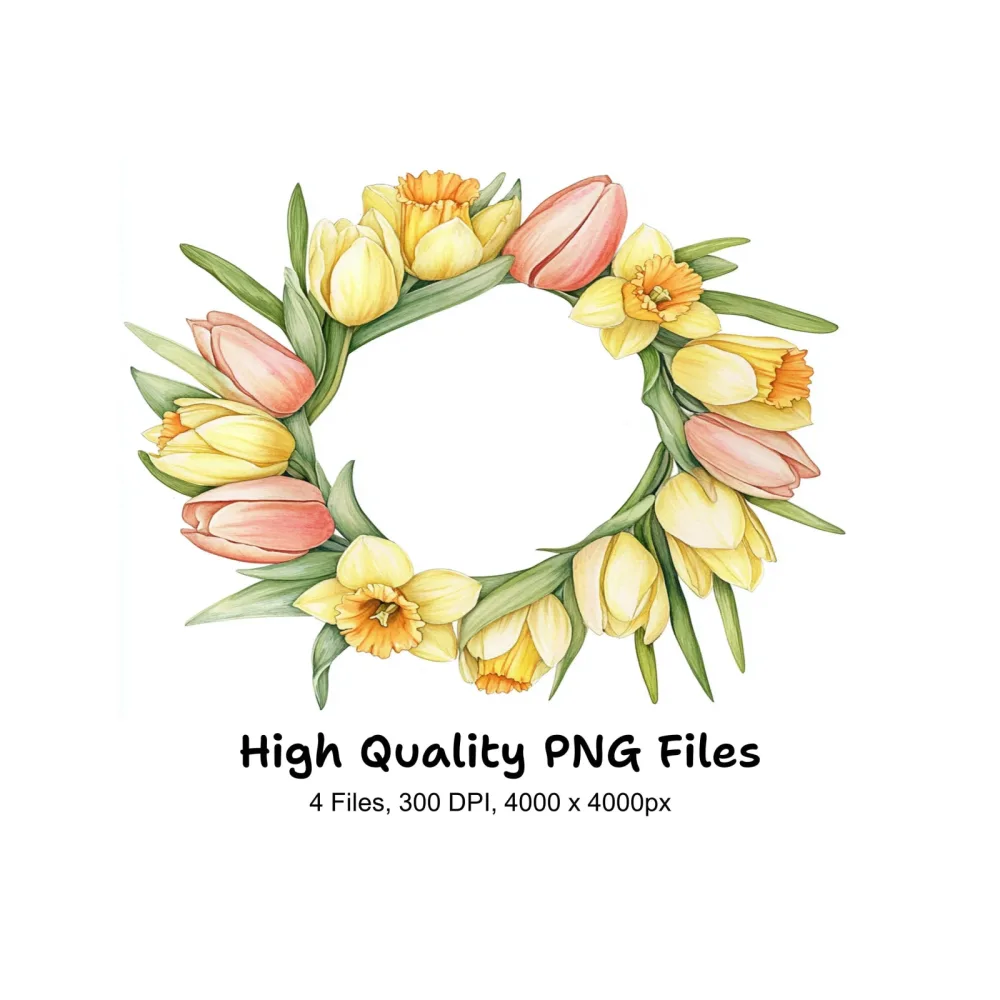 Spring Tulip Daffodil Wreath Clipart Bundle