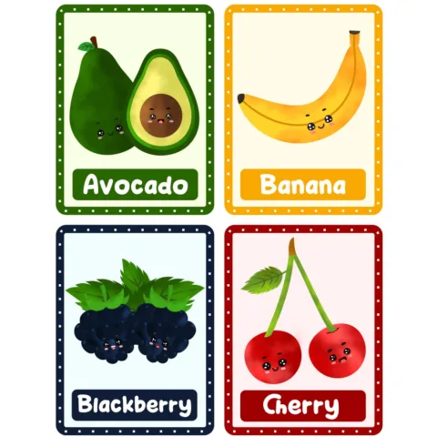 Cute Watercolor Fruits Flashcards for Kids