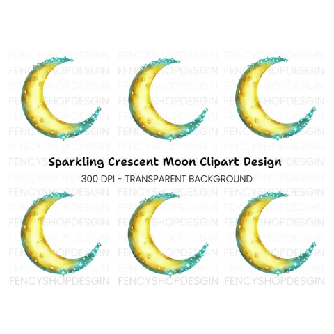 Sparkling Crescent Moon Clipart Bundle