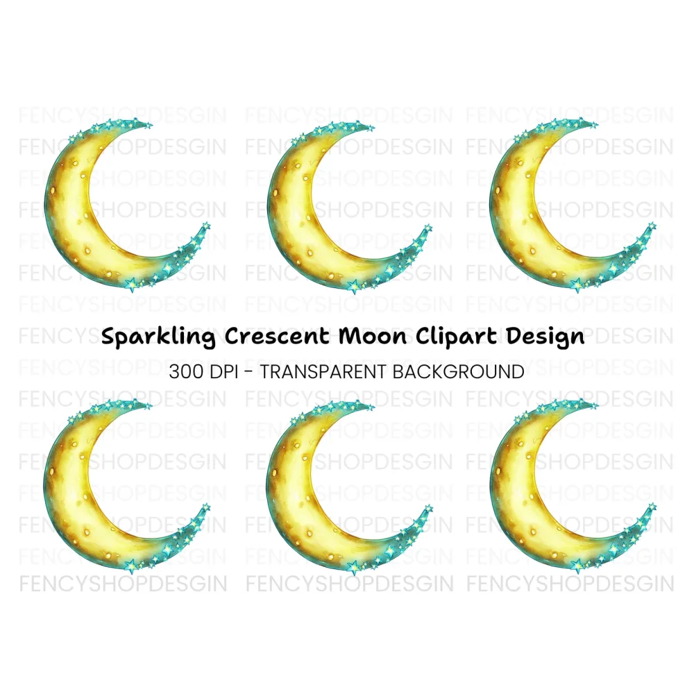 Sparkling Crescent Moon Clipart Bundle
