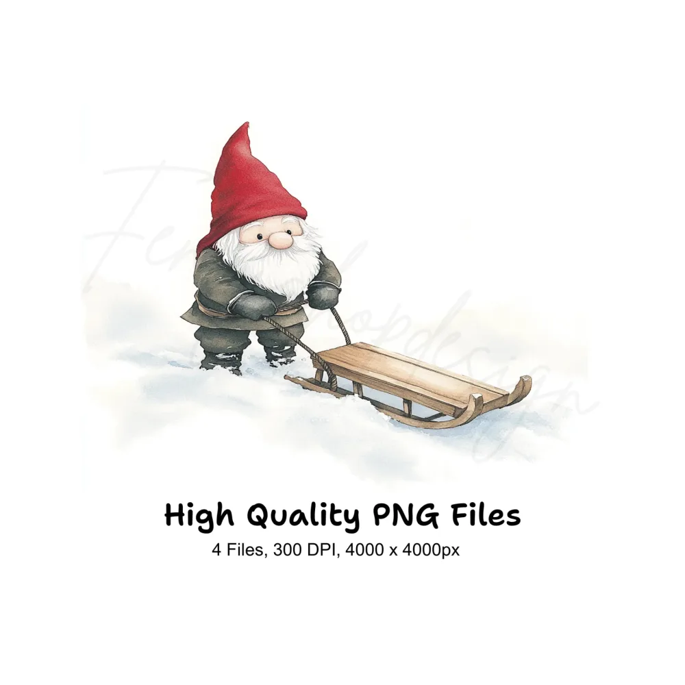 Winter Gnomes with Sleds Clipart Bundle