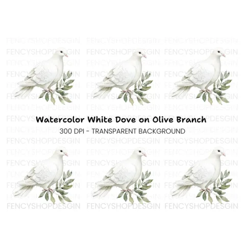 White Dove with Olive Branch Clipart Bundle