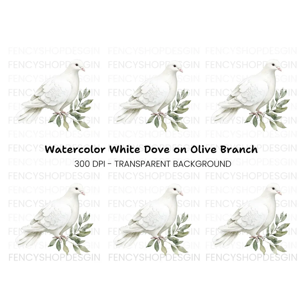 White Dove with Olive Branch Clipart Bundle