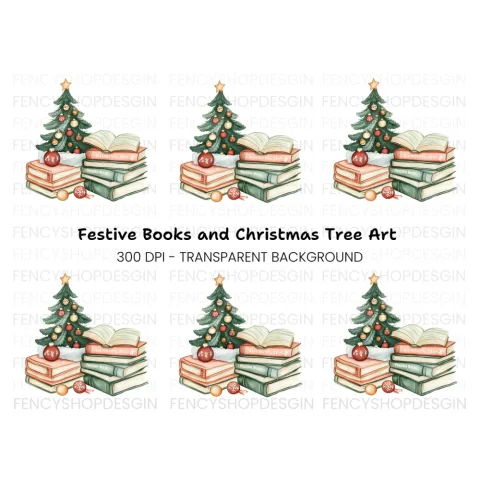 Christmas Tree and Books Clipart Bundle